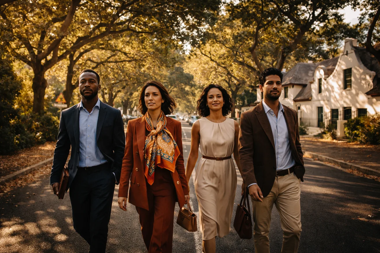 Four professionals walking together