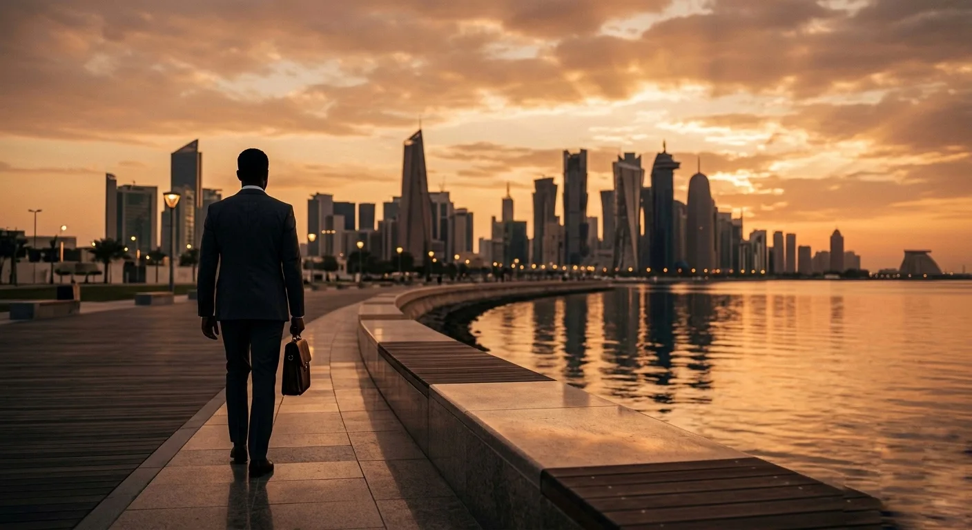 Doha Corniche skyline at dusk