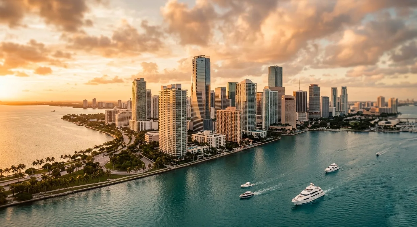 Aerial view of Miami skyline — international recruitment reach